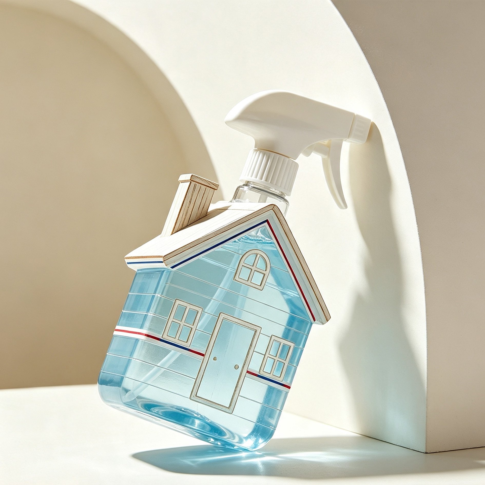 Ergonomic design of house-shaped spray bottle