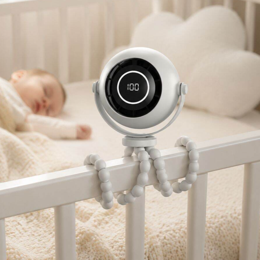 Multifunctional Octopus Stroller Fan, Silent Portable Night Light Fan, USB Rechargeable
