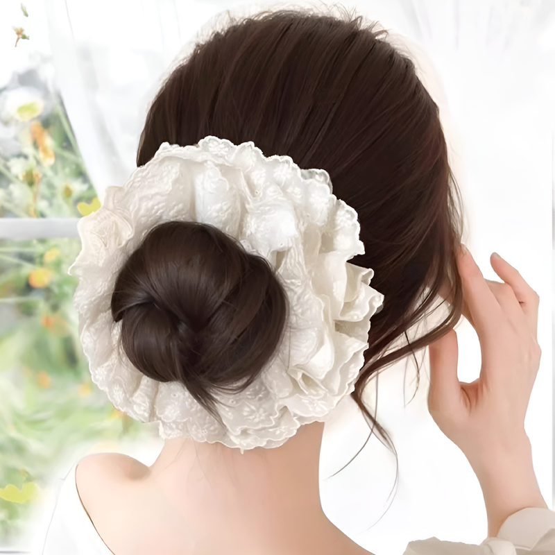 โดนัทผมขนาดใหญ่พิเศษ ประดับลูกไม้สองชั้น แบบผมปลอมสำหรับมวยผม