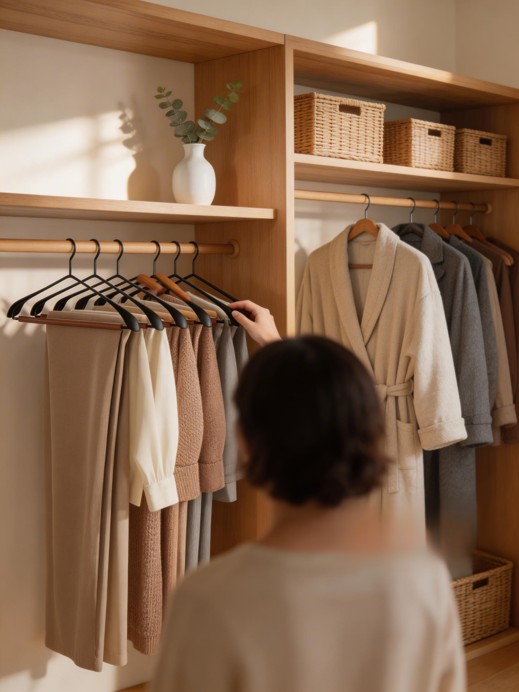 Bedroom storage solution with solid wood clothes rack