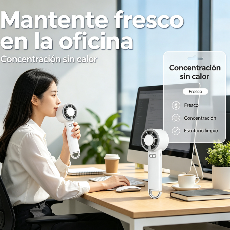 Ventilador portátil y de escritorio con enfriador, 5 velocidades ajustables y gancho