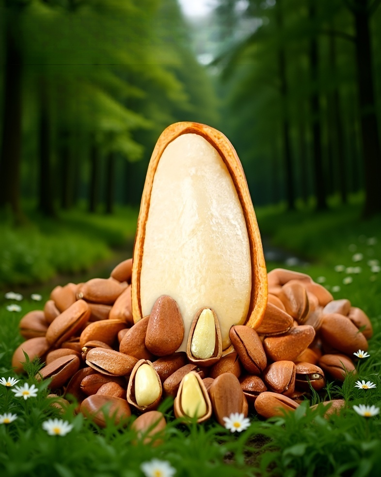 大粒で高品質な松の実を手に持つ様子