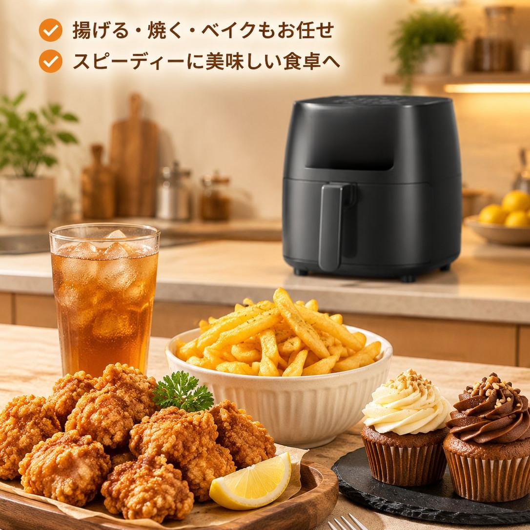 家庭用多機能エアフライヤー 6L大容量電気フライヤー