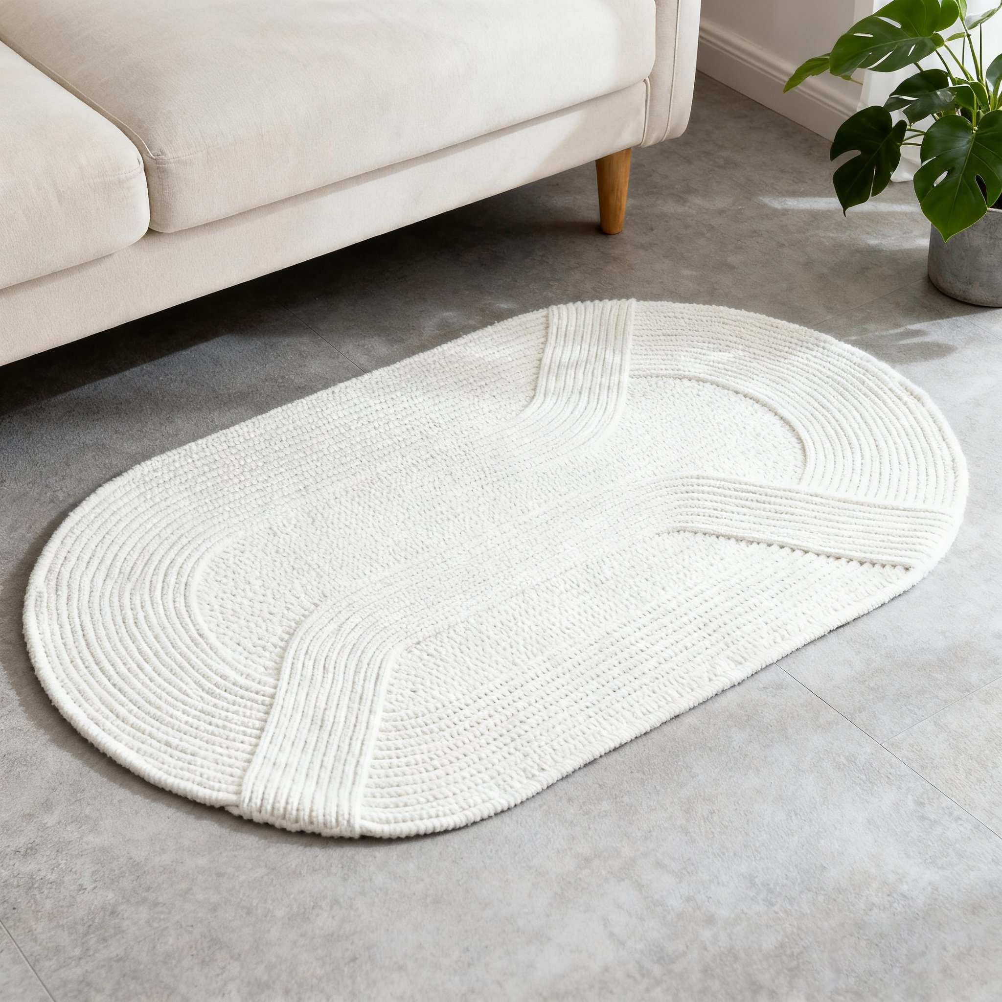 흰색 심플한 짠 카펫 전체 모습