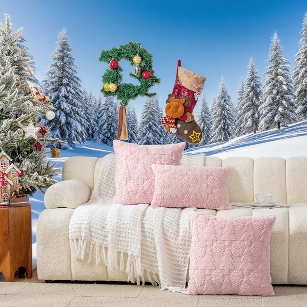 純色毛絨聖誕樹抱枕套