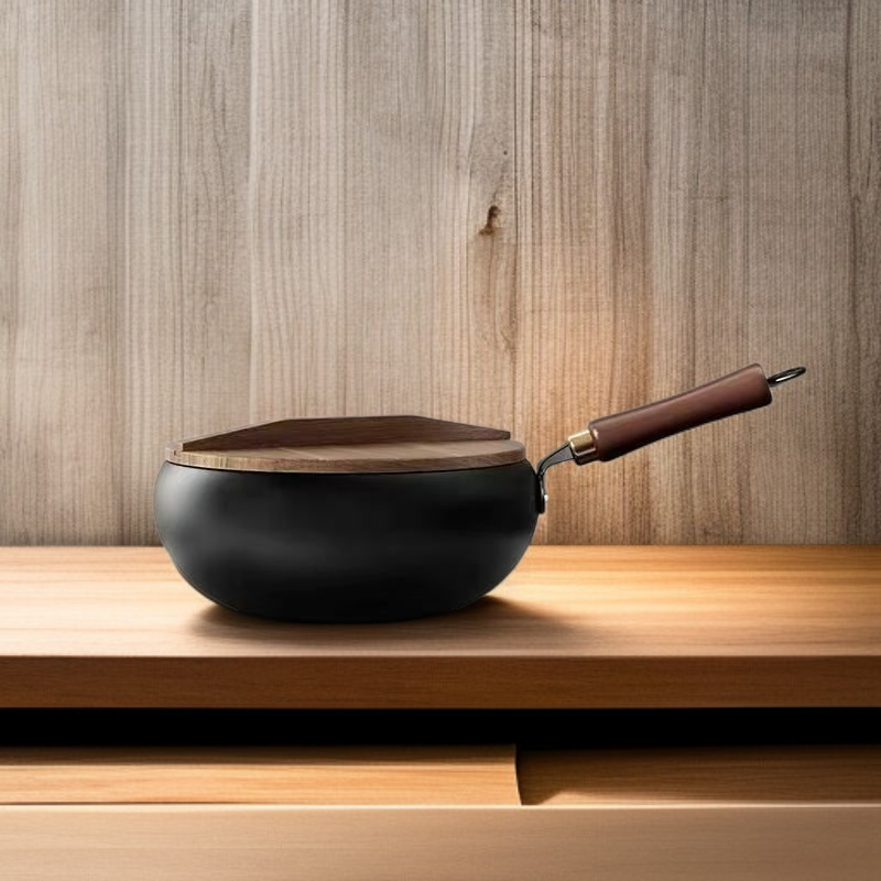 Durable cast iron wok ideal for home kitchens