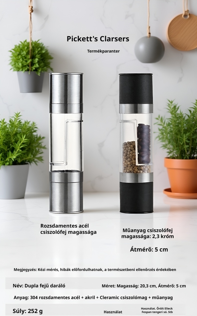 Ergonomikus kézi só- és borsőrlő