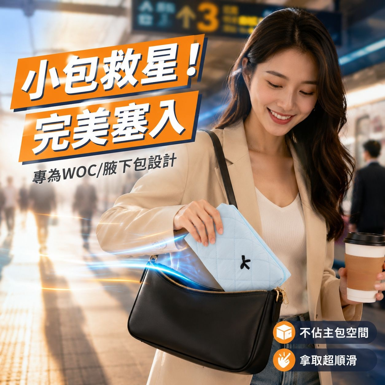 蝴蝶結絎縫女士化妝包，多功能耳機數據線收納袋