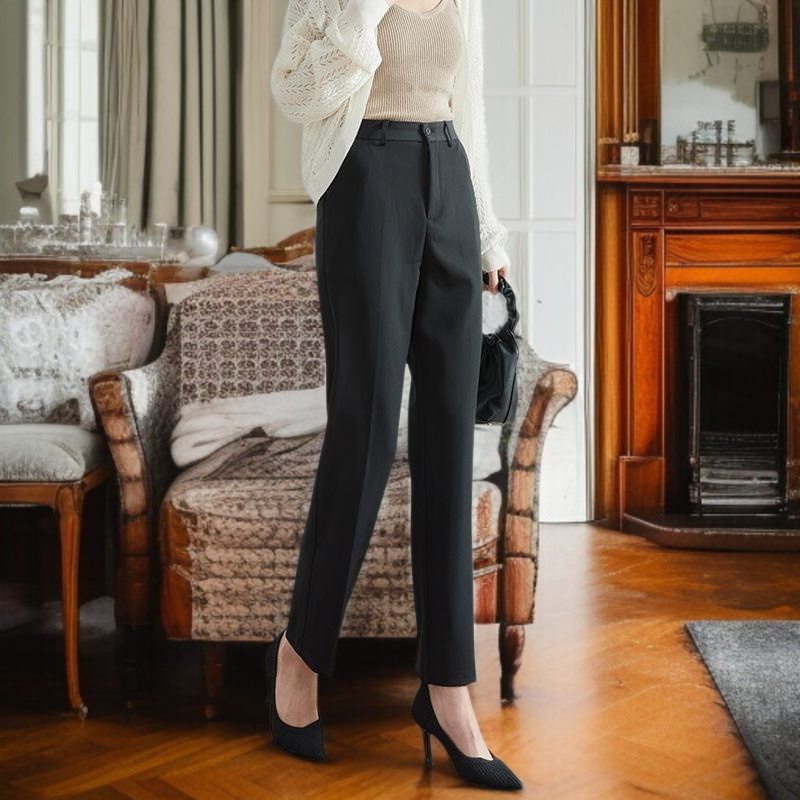 추동 여성 하이웨스트 일자 정장바지 프리미엄 드롭 정장 블랙 작업바지 패션 슬림 정장바지녀