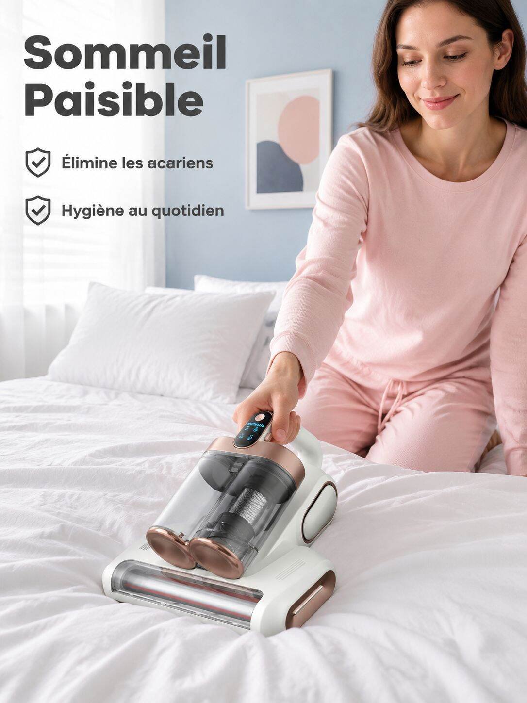 Aspirateur anti-acariens avec brosse rotative et filtre à double réservoir