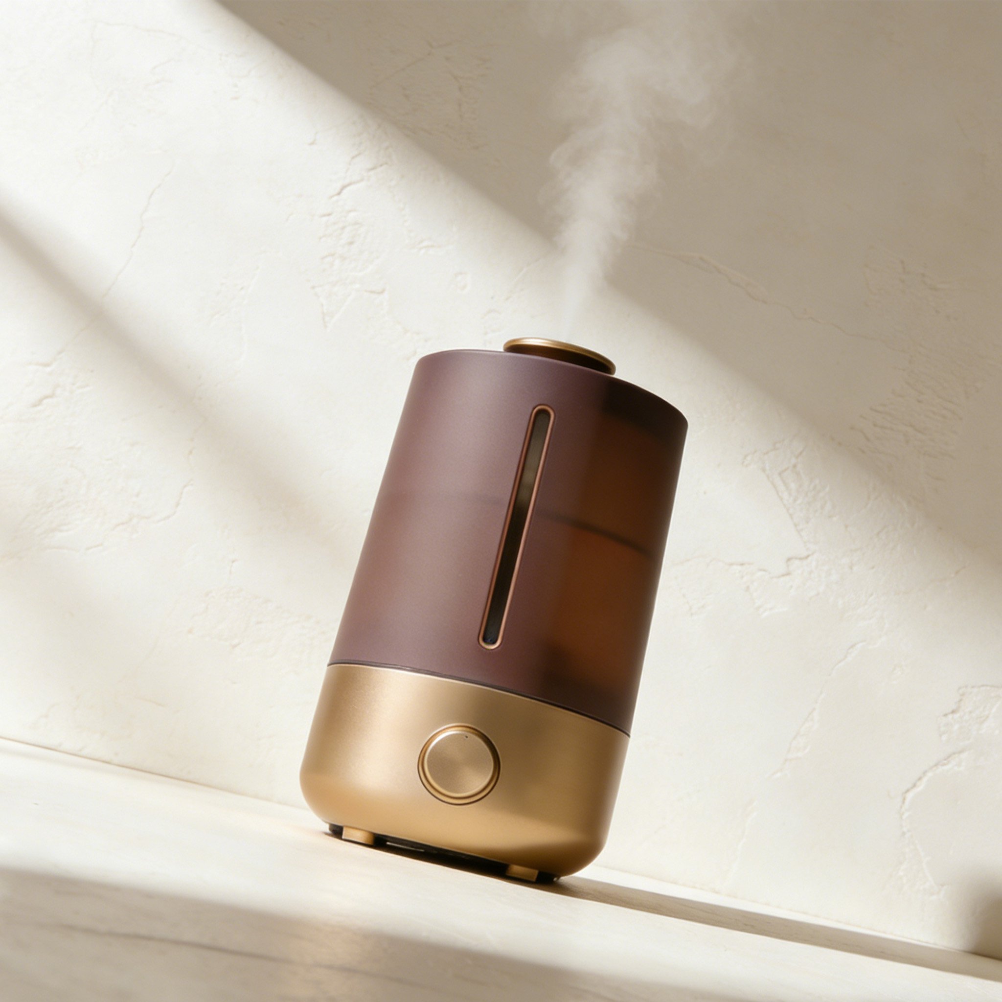 Compact mini humidifier releasing mist in office setting