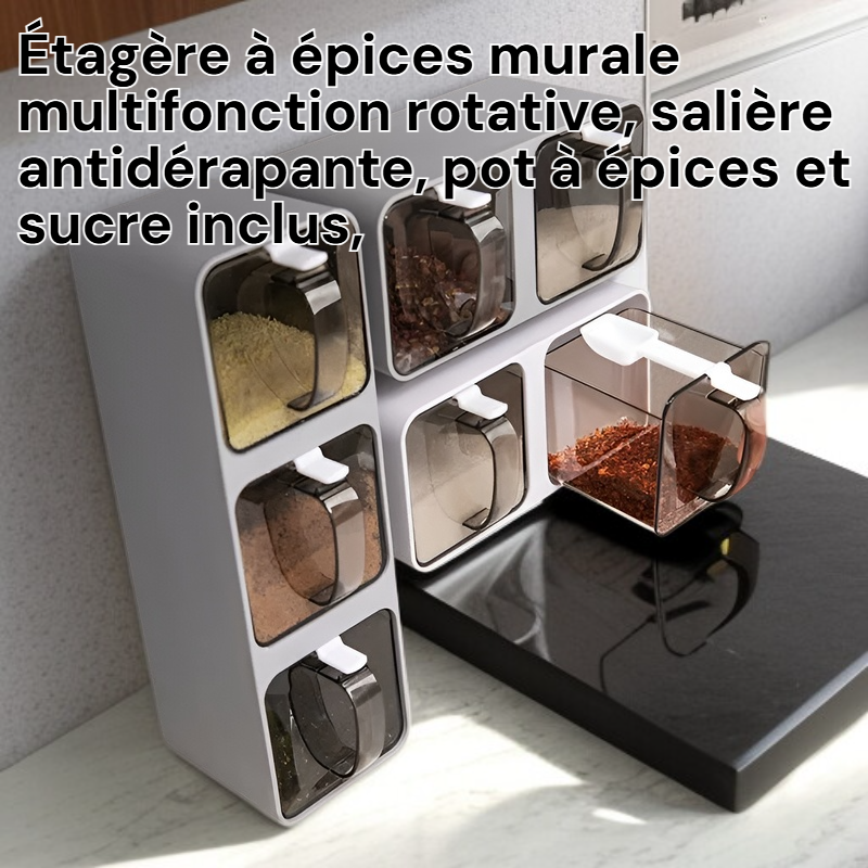 Rangement mural d'épices pivotant polyvalent avec bocaux antidérapants