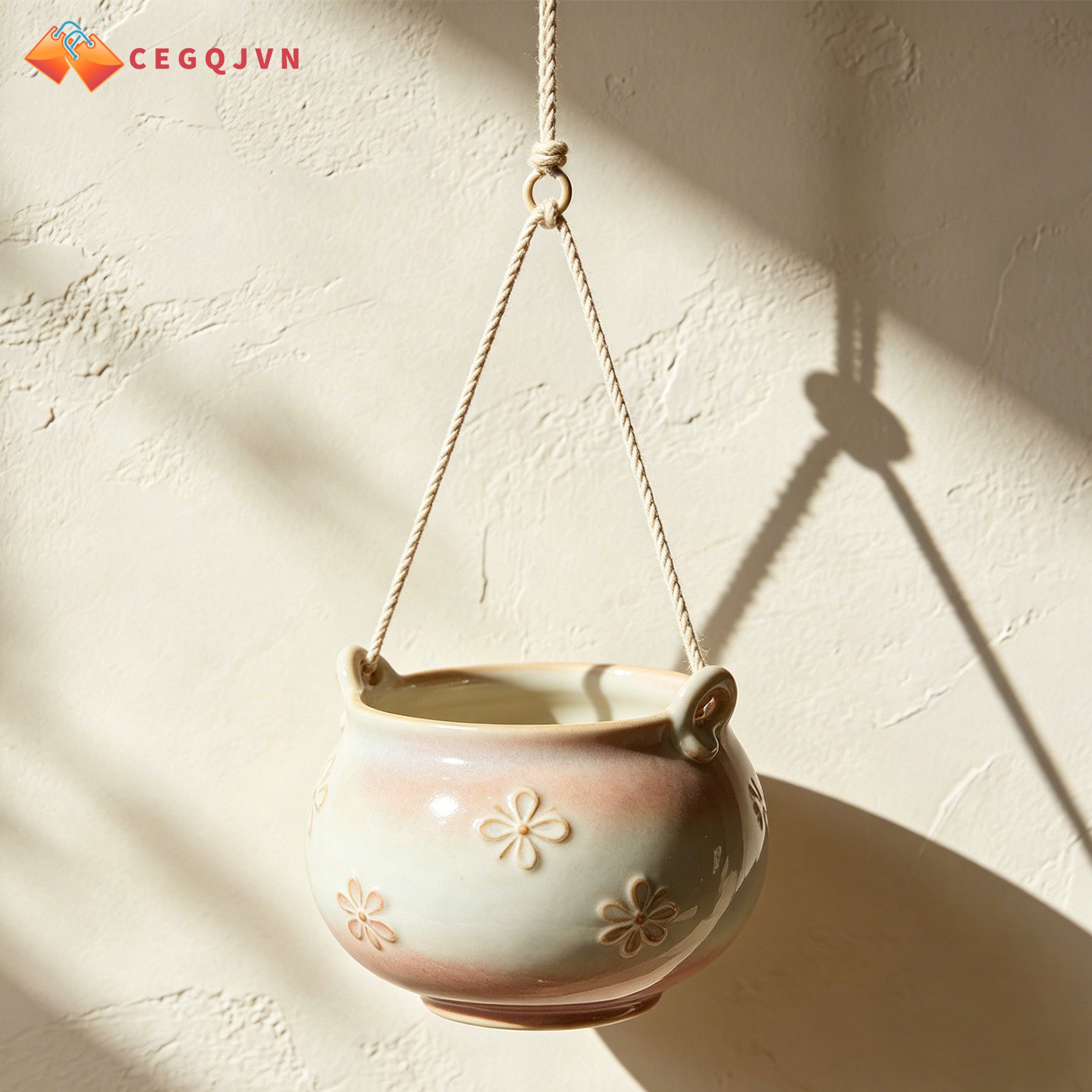 Set of 3 hanging flower pots for indoor and outdoor use