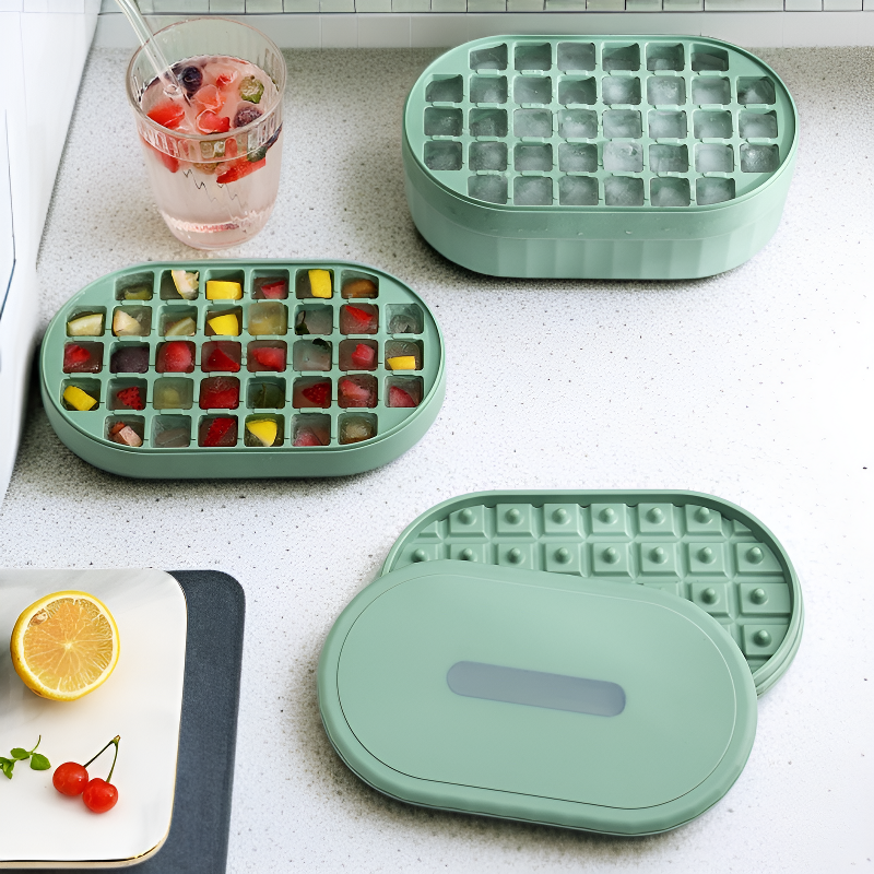押し出しボタン付きシリコンアイスメーカー・ストレージボックス付き