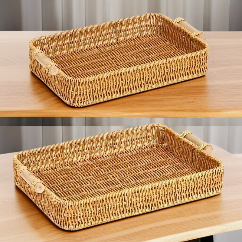 Cesta de almacenamiento rectangular de ratán para cocina