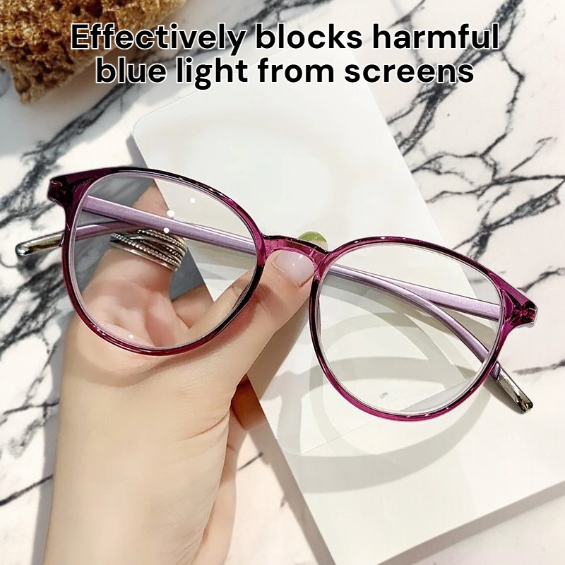 Retro Round Blue Light Blocking Reading Glasses for Seniors, Lightweight TR90 Frame