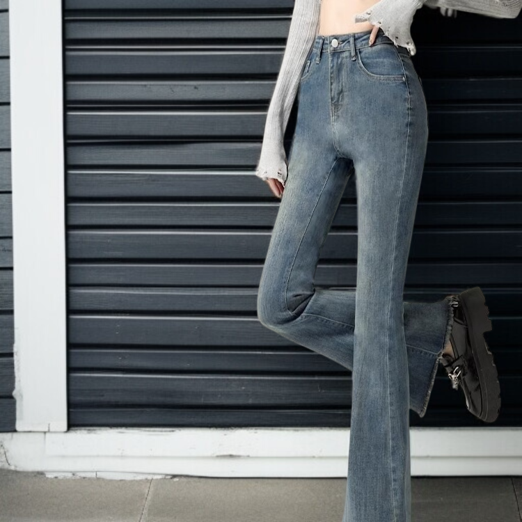 여성 하이웨스트 조거 스판 슬림핏 데님 팬츠 봄 퍼플레어 데님 팬츠