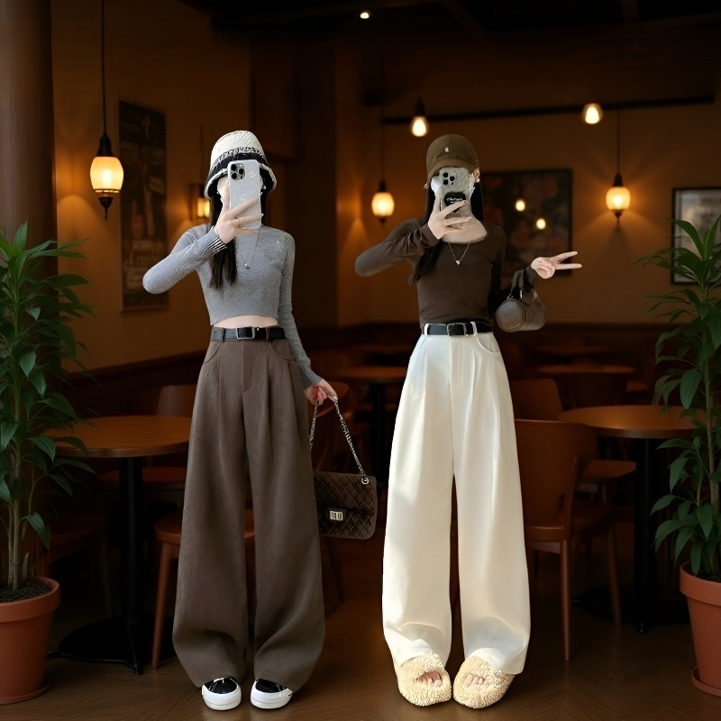 작은 키 여성용 기모 정장 바지 전체 이미지