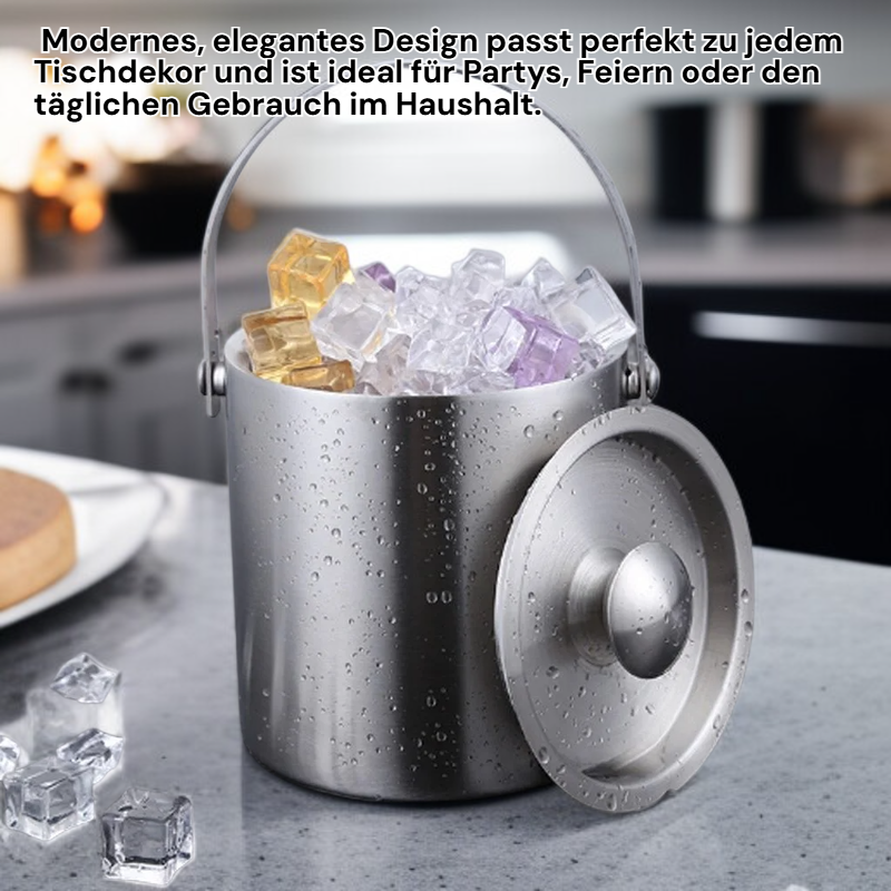 Doppelwandiger Isolierter Edelstahl-Eiseimer mit Deckel und Eiszange