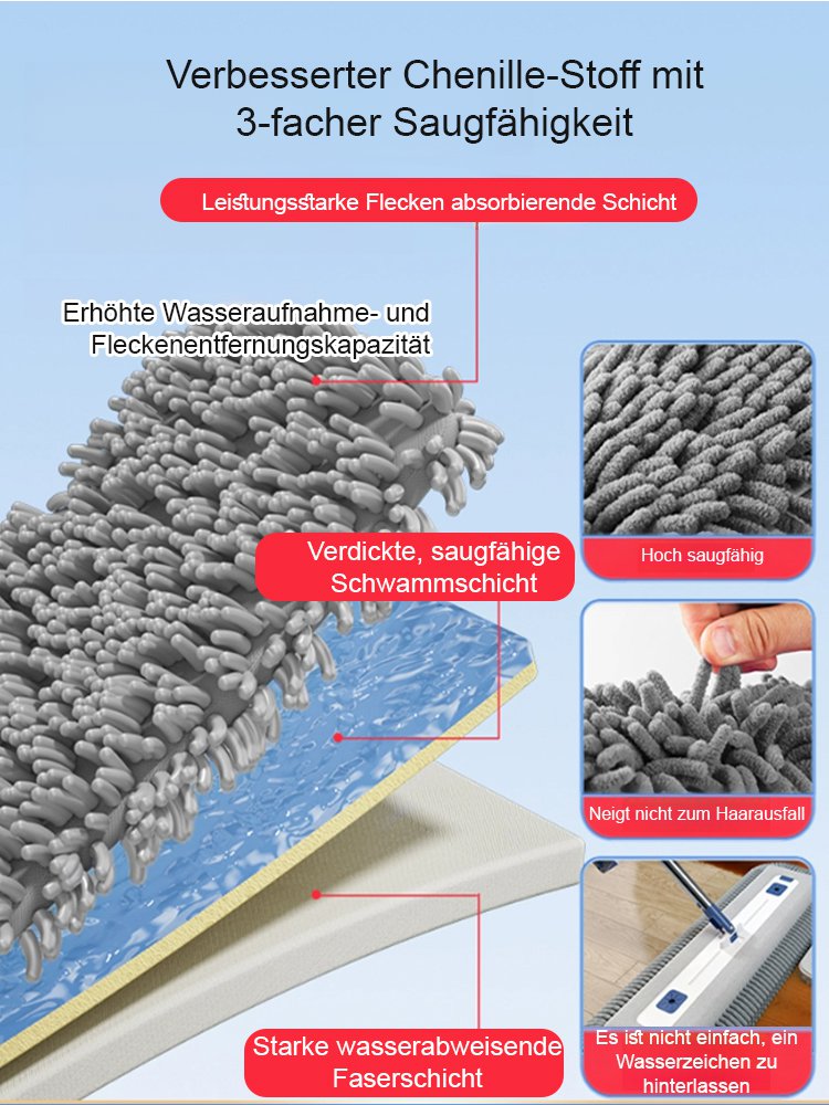 【Zeitersparnis und langlebig】Händefreier, trocken und nass verwendbarer Flachmopp