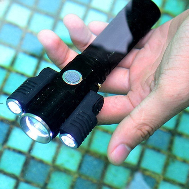 Outdoor waterproof three-head flashlight