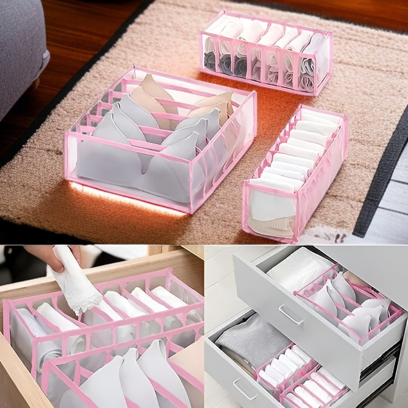 Annhua Schubladen Organizer für Unterwäsche und Socken, Formstabil, Faltbar, 3er-Set, Pink