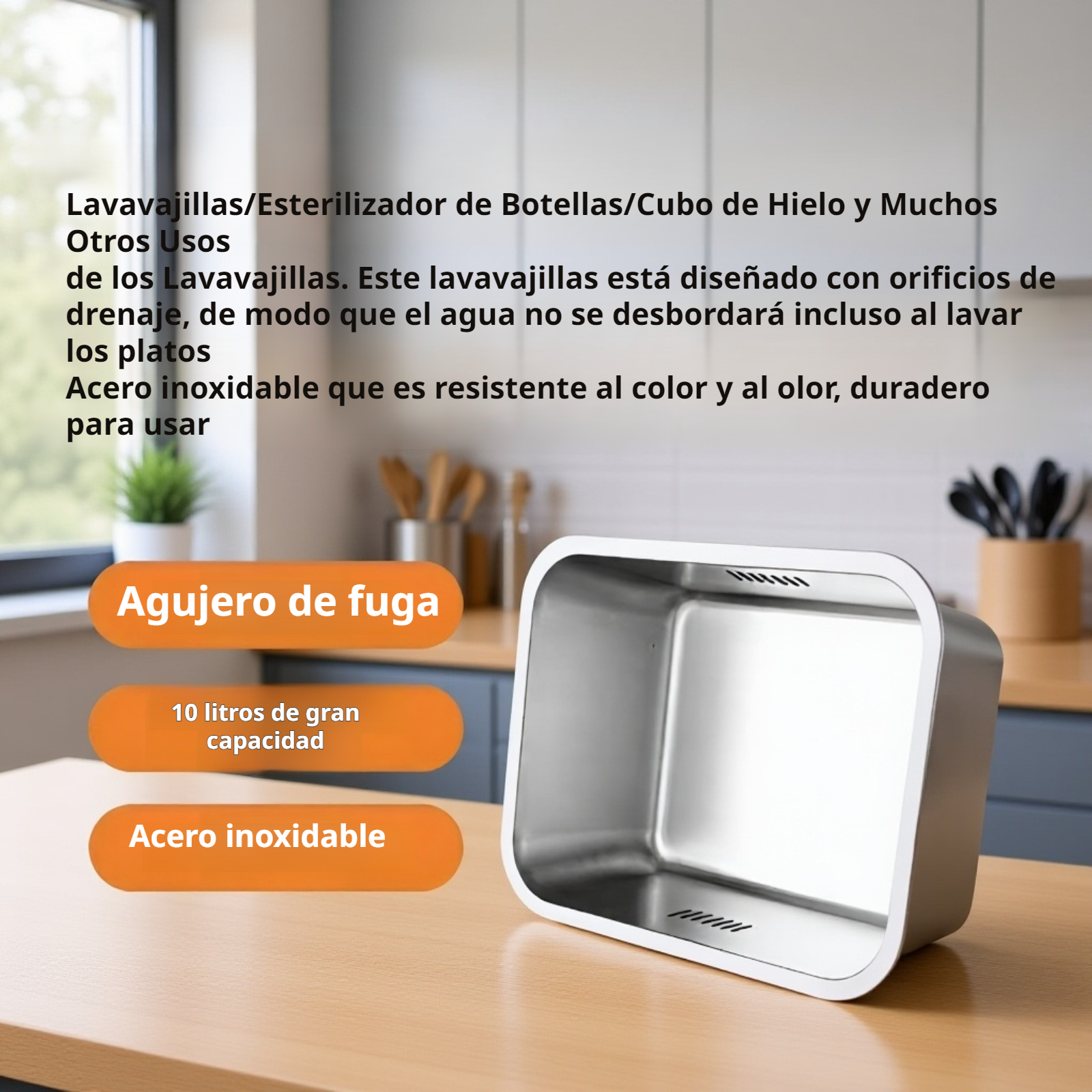 Escurridor de verduras y frutas de acero inoxidable sobre el fregadero