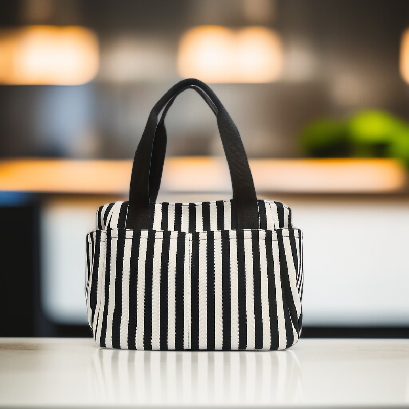 กระเป๋าผ้าแคนวาสลายขีดสำหรับใส่กล่องข้าว