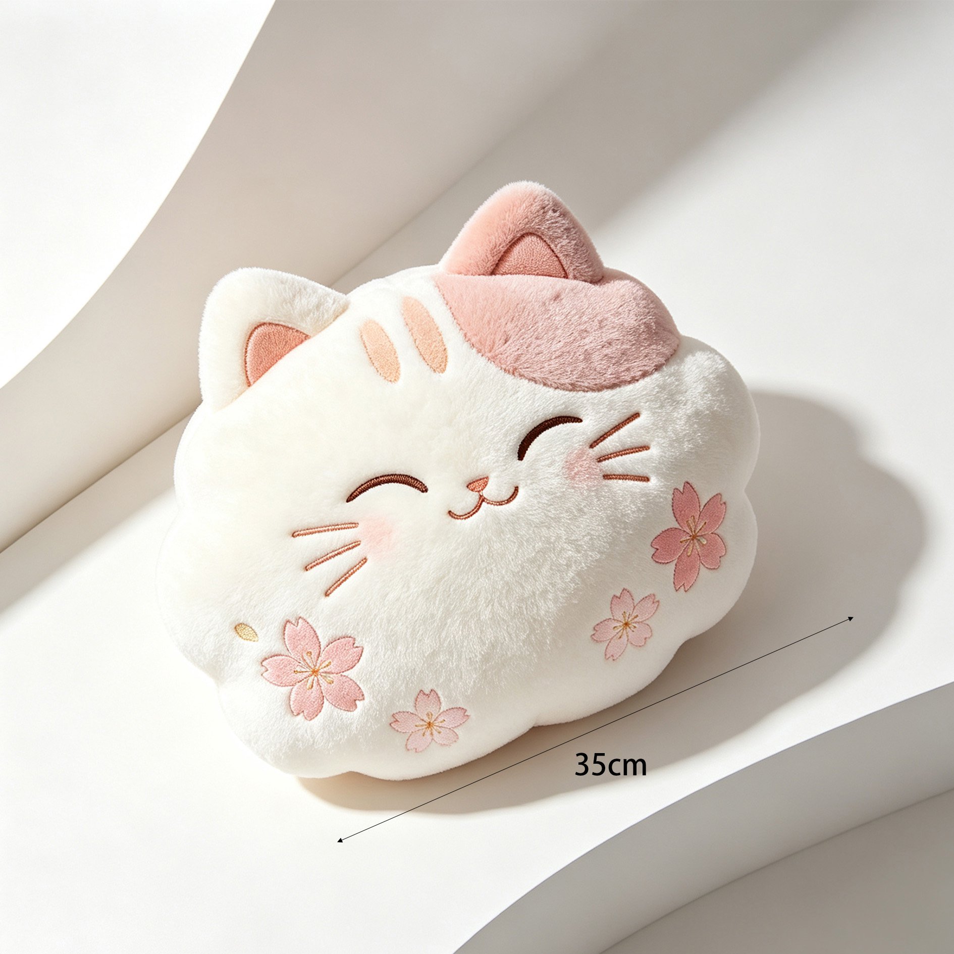 桜の猫雲ぬいぐるみの柔らかい質感