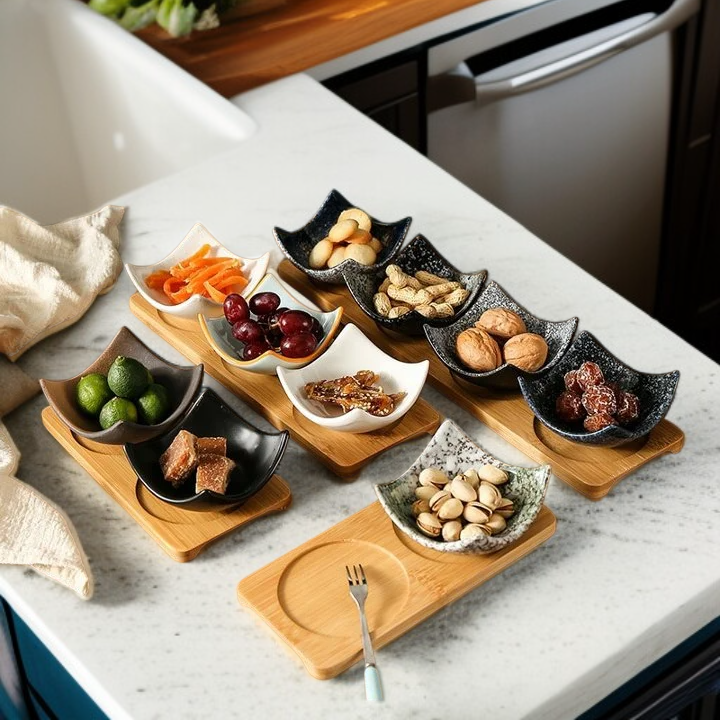 나누어진 견과류 스낵 트레이