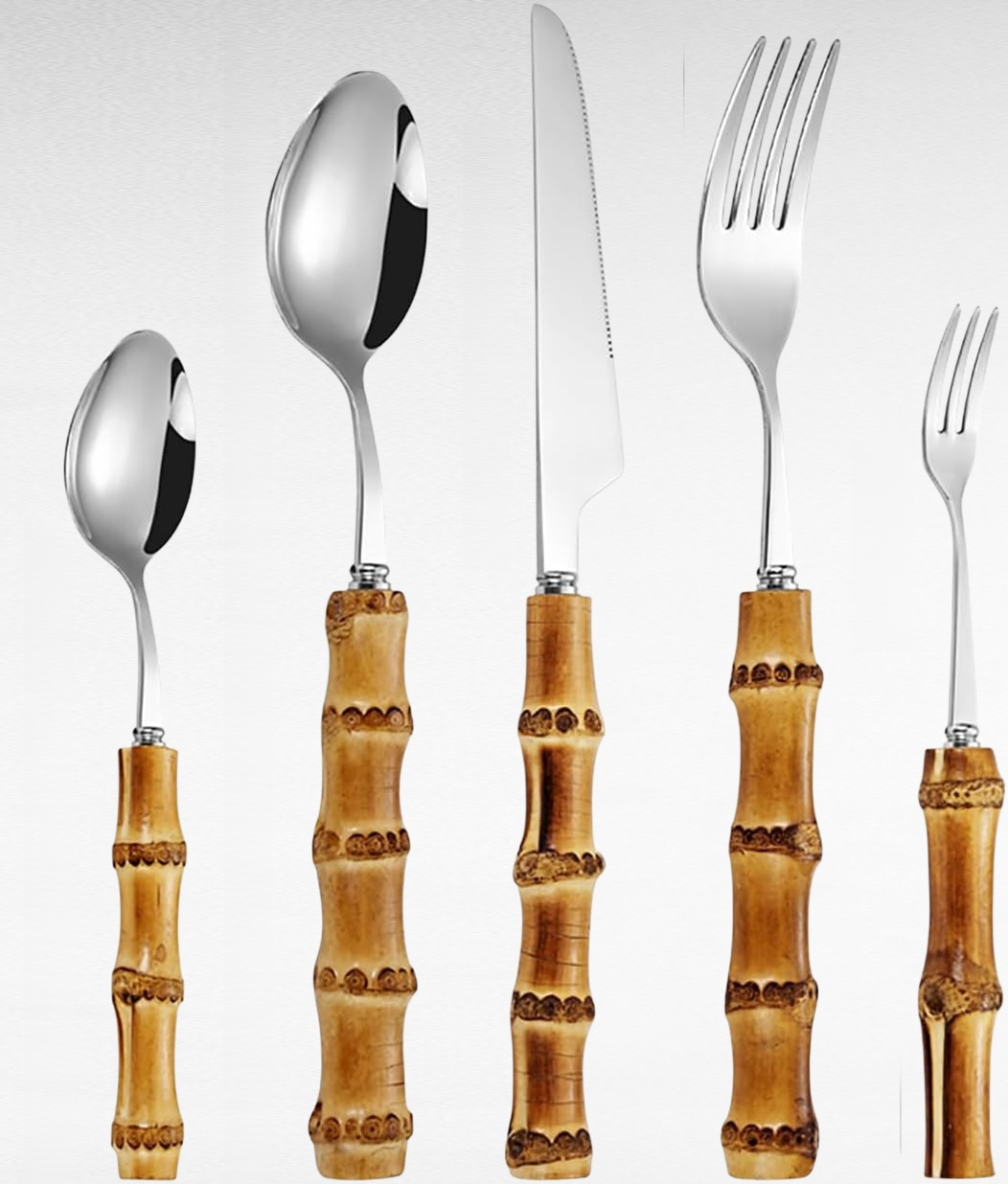 Natürliches Bambusbesteck-Set, handgefertigte Küchenutensilien mit Gabel und Löffel