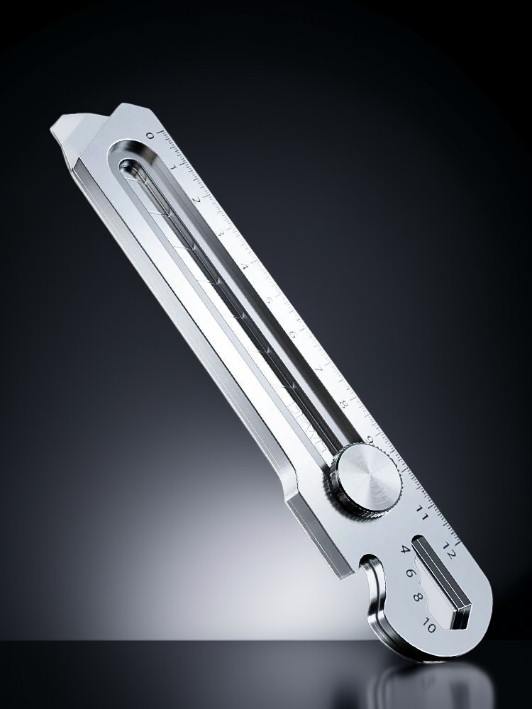 Six-in-one utility knife showing all integrated tools