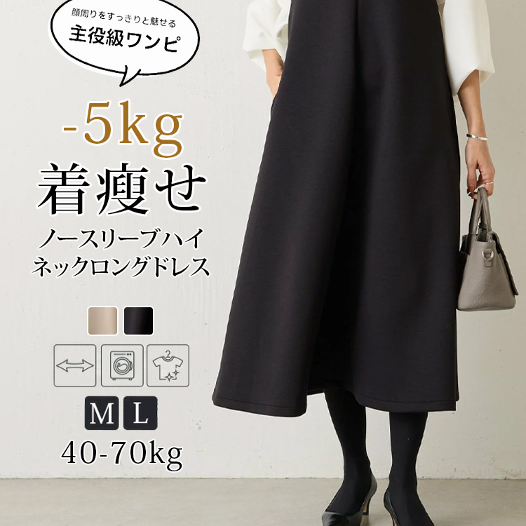 ノースリーブVネックロングワンピース