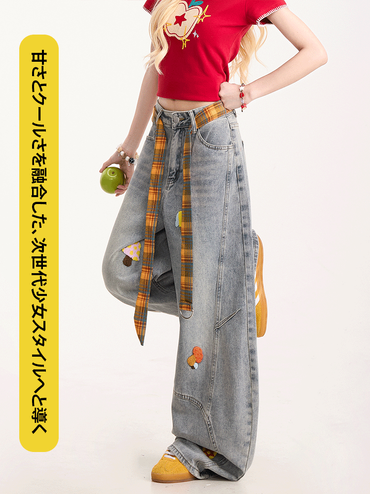 ヴィンテージ風カーブデニムパンツ