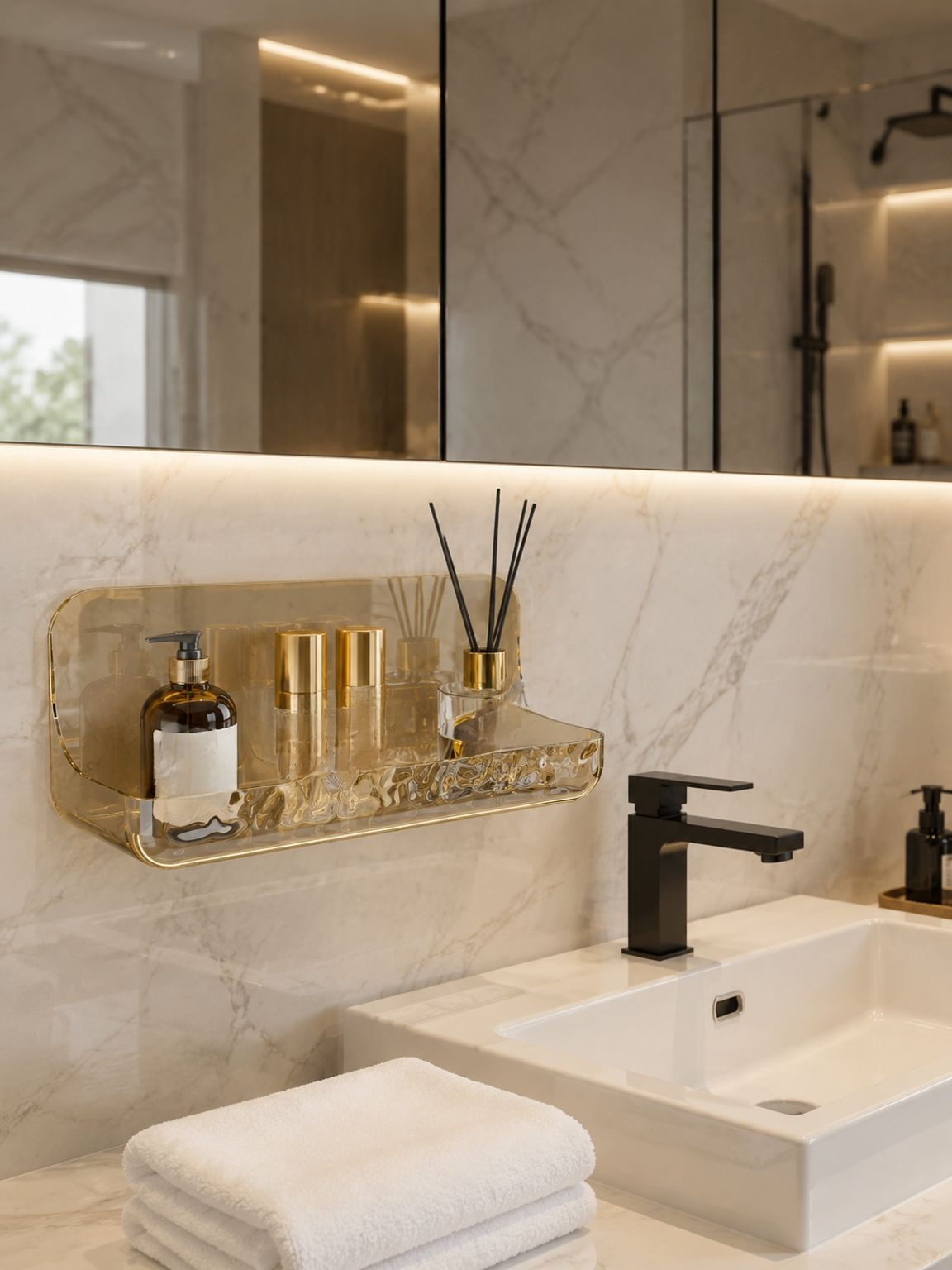 Wandmontiertes Acrylregal im modernen Badezimmer