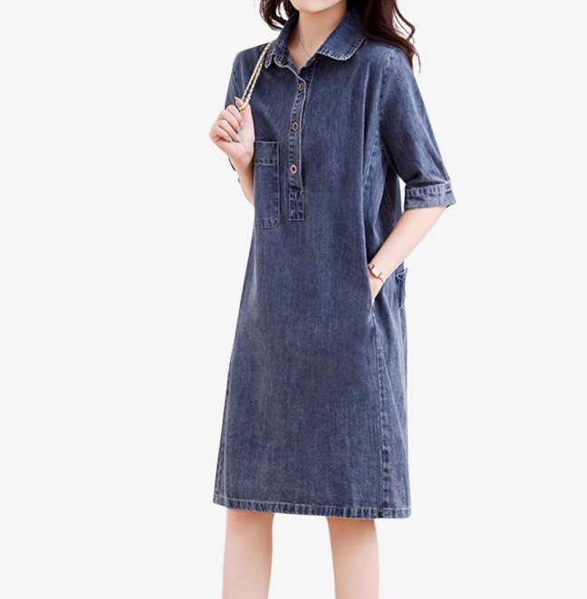 가랑이 데님 원피스 미디 스커트 빅사이즈 루즈 원피스 기질 셔츠 빈티지 원피스