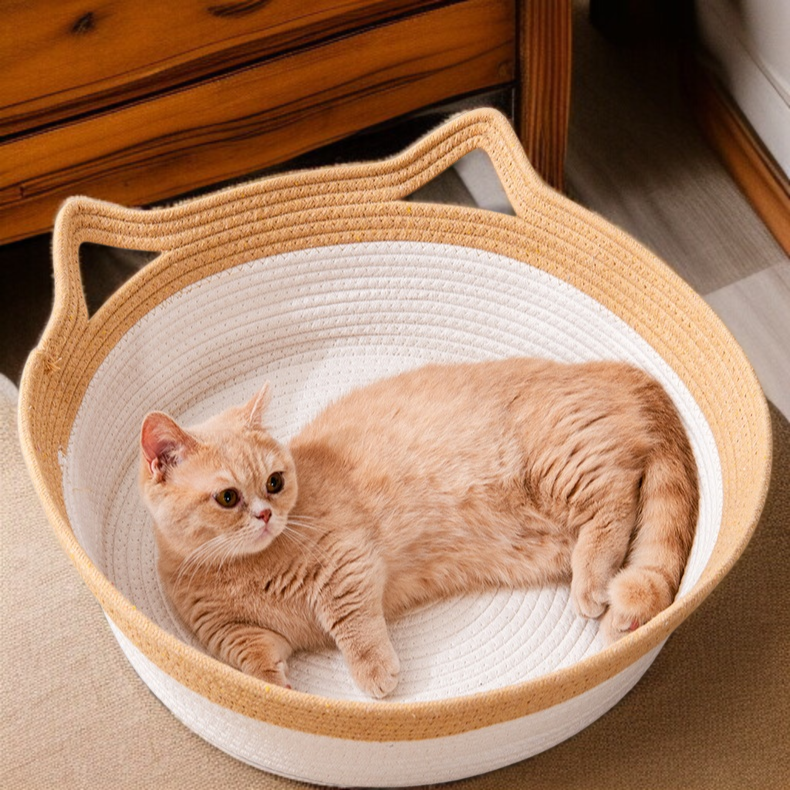 オールシーズン対応の籐製猫の巣、ガマ編みの猫の巣、半密閉型の犬の巣、猫のベッド、夏の涼しい巣のペット用品