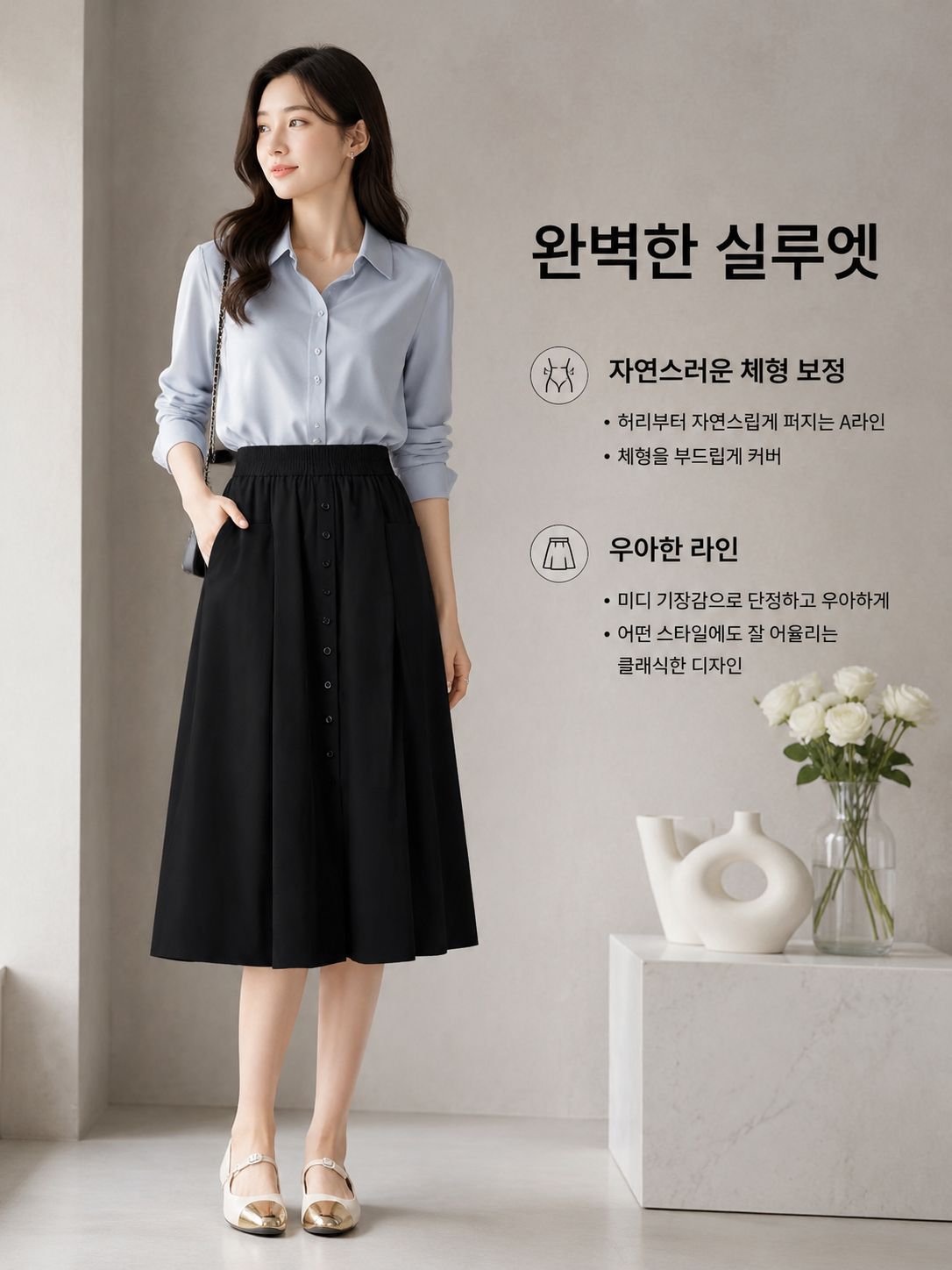 아이스 실크 루즈핏 슬림 포켓 통기성 캐주얼 A라인 스커트