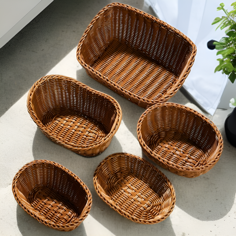 짜임 미니 과일 트레이 라탄 스타일 스낵 바구니