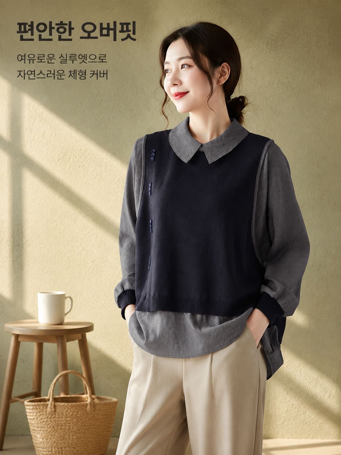 패션 셔츠 칼라 레이어드 티셔츠
