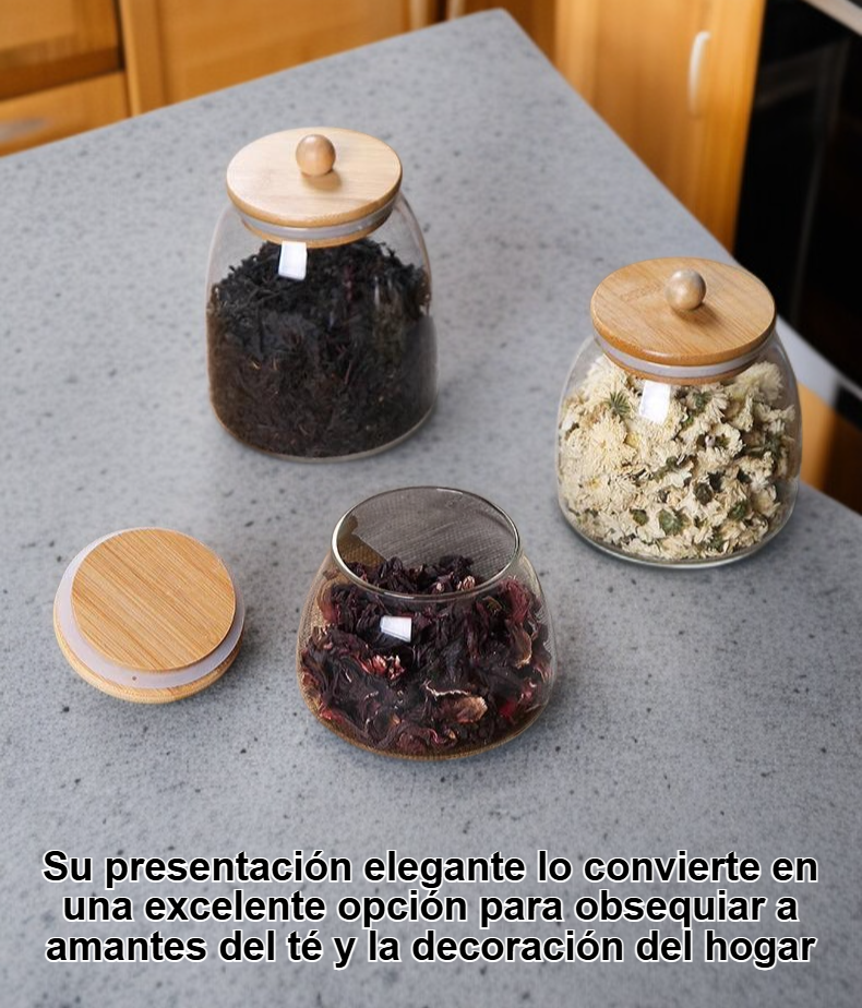 Envase elegante para almacenar té con tapa de madera