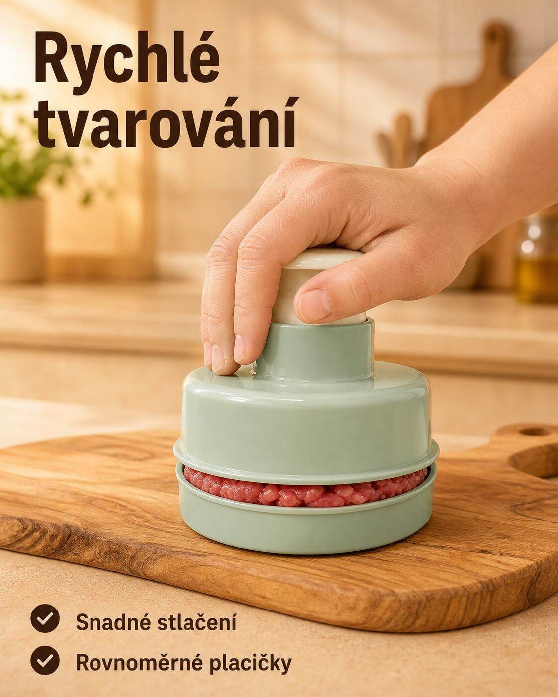 Detailní pohled na kulatý lis na maso