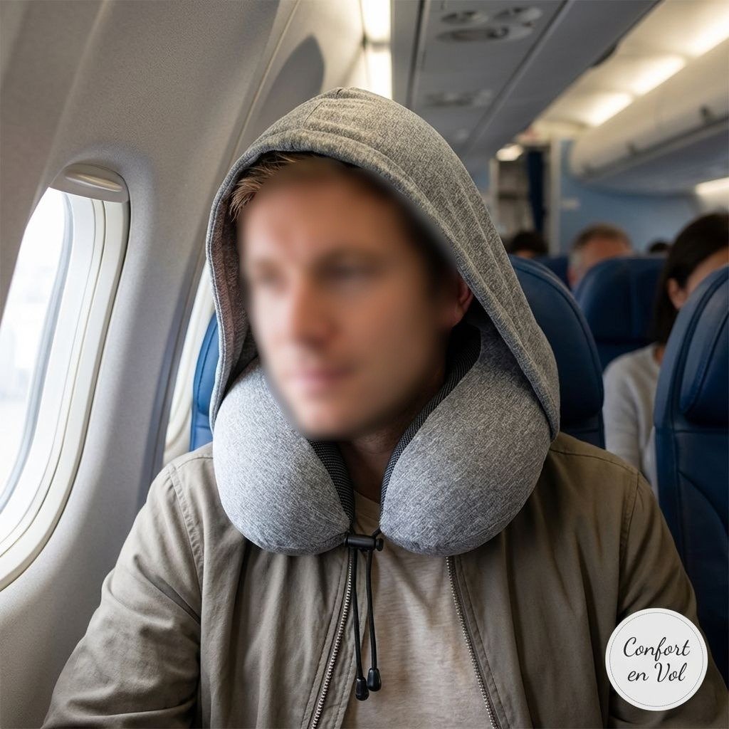 Oreiller de voyage en U portable, coussin cervical mémoire avec capuche