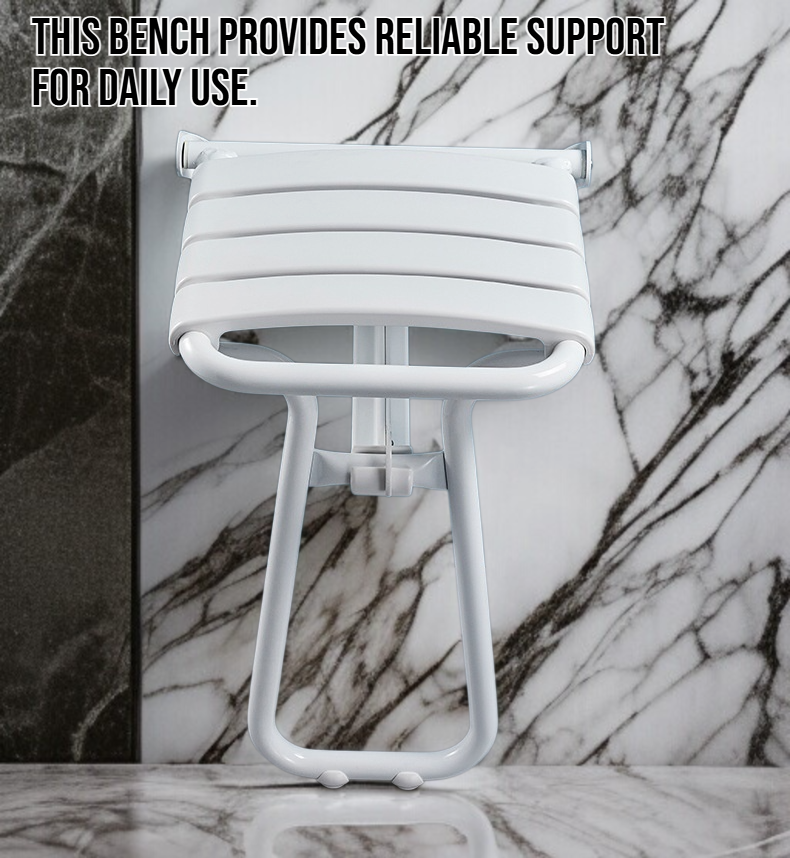 Sturdy shower seat fixed on tiled wall