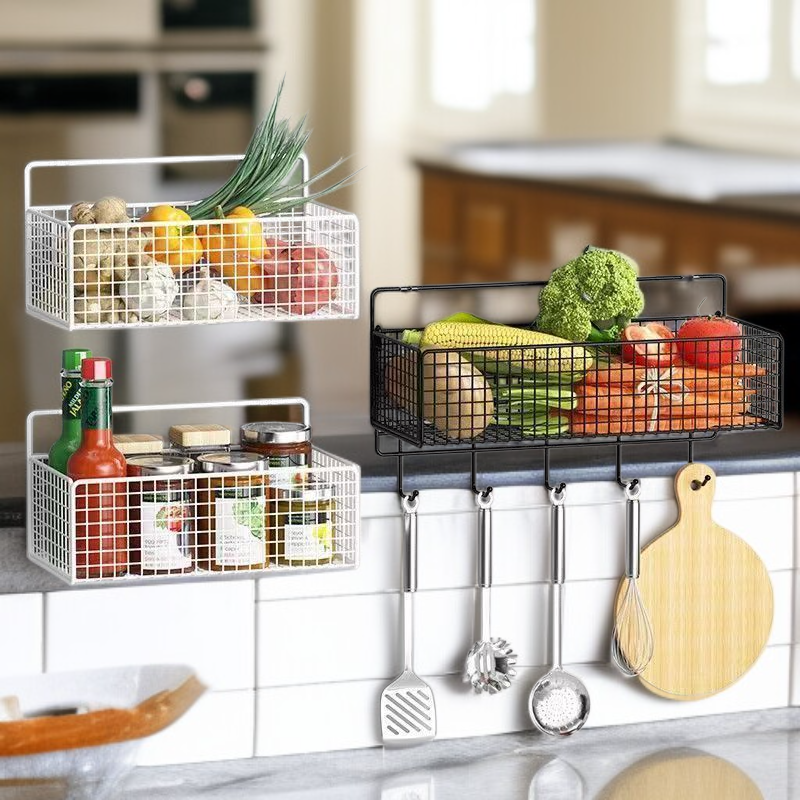 رف تخزين معلق للمطبخ للثوم والبصل والزنجبيل مع تصريف المياه