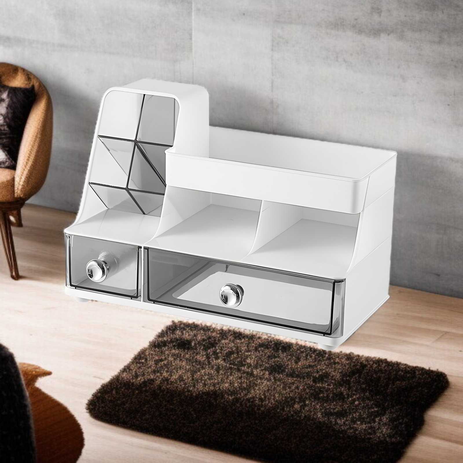 デスクトップコンパートメント収納ボックス軽量高級化粧品ラック寝室用メイクブラシ収納バケツ引き出し収納ボックス