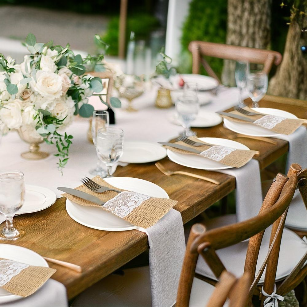 삼베 레이스 레이스 나이프와 포크 식기 주머니