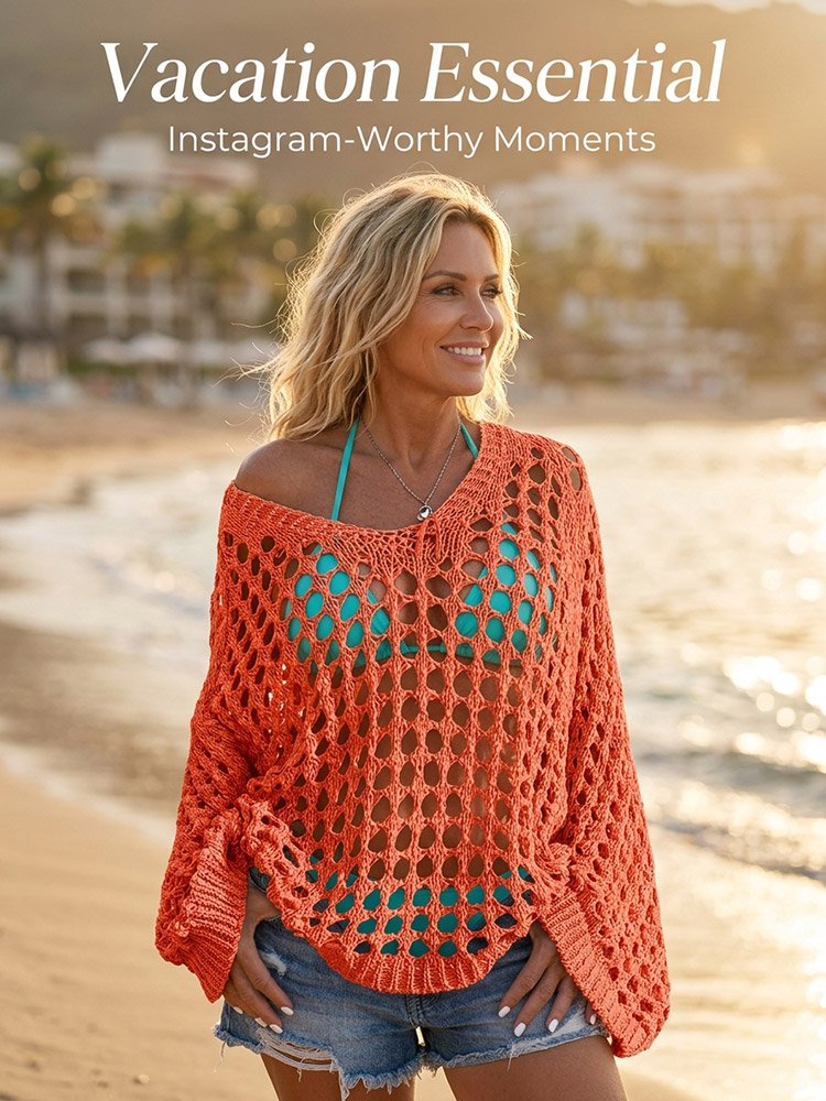 Resort-style openwork knit cover-up