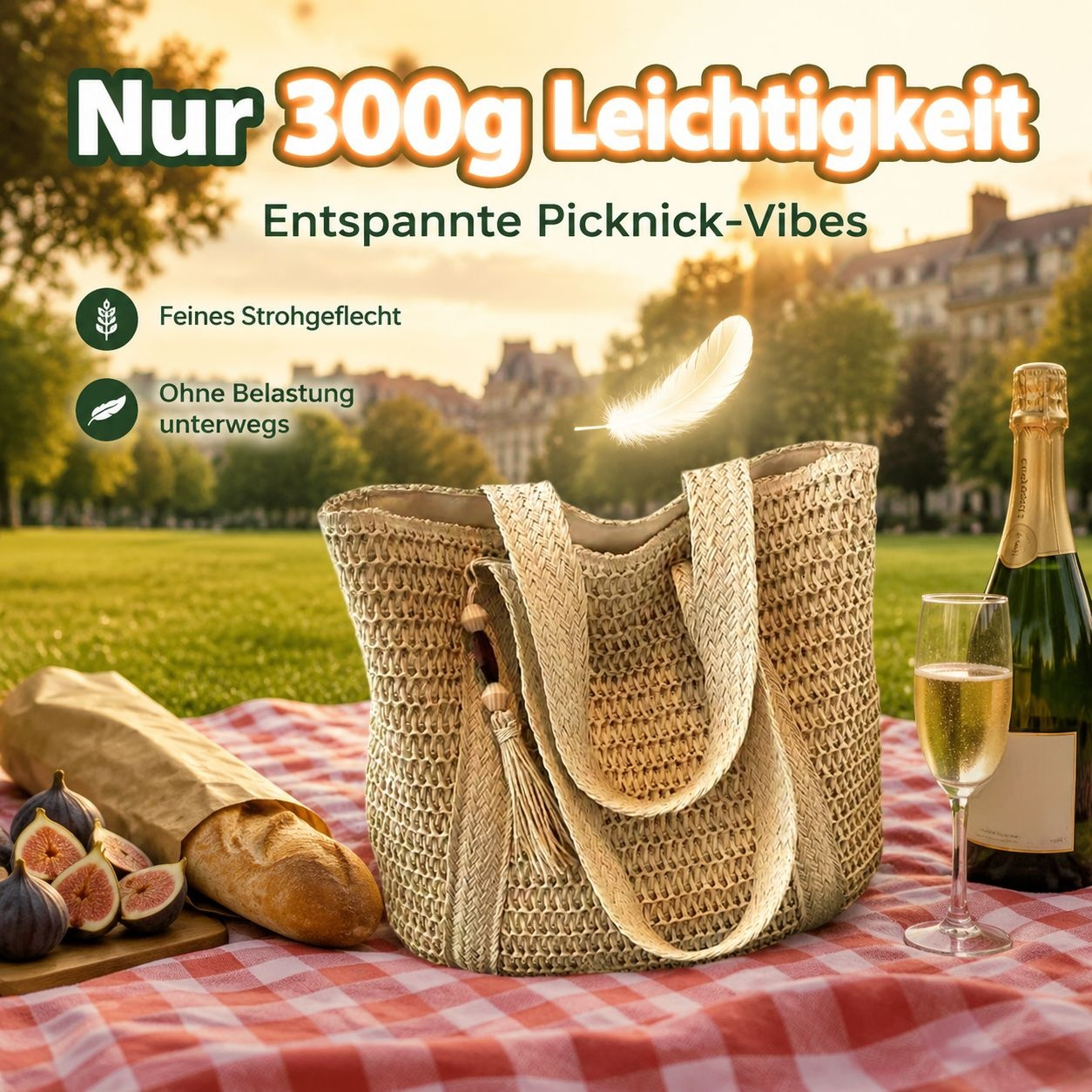Strohhängetasche für Damen – Sommer-Strandtasche, modisch und geräumig