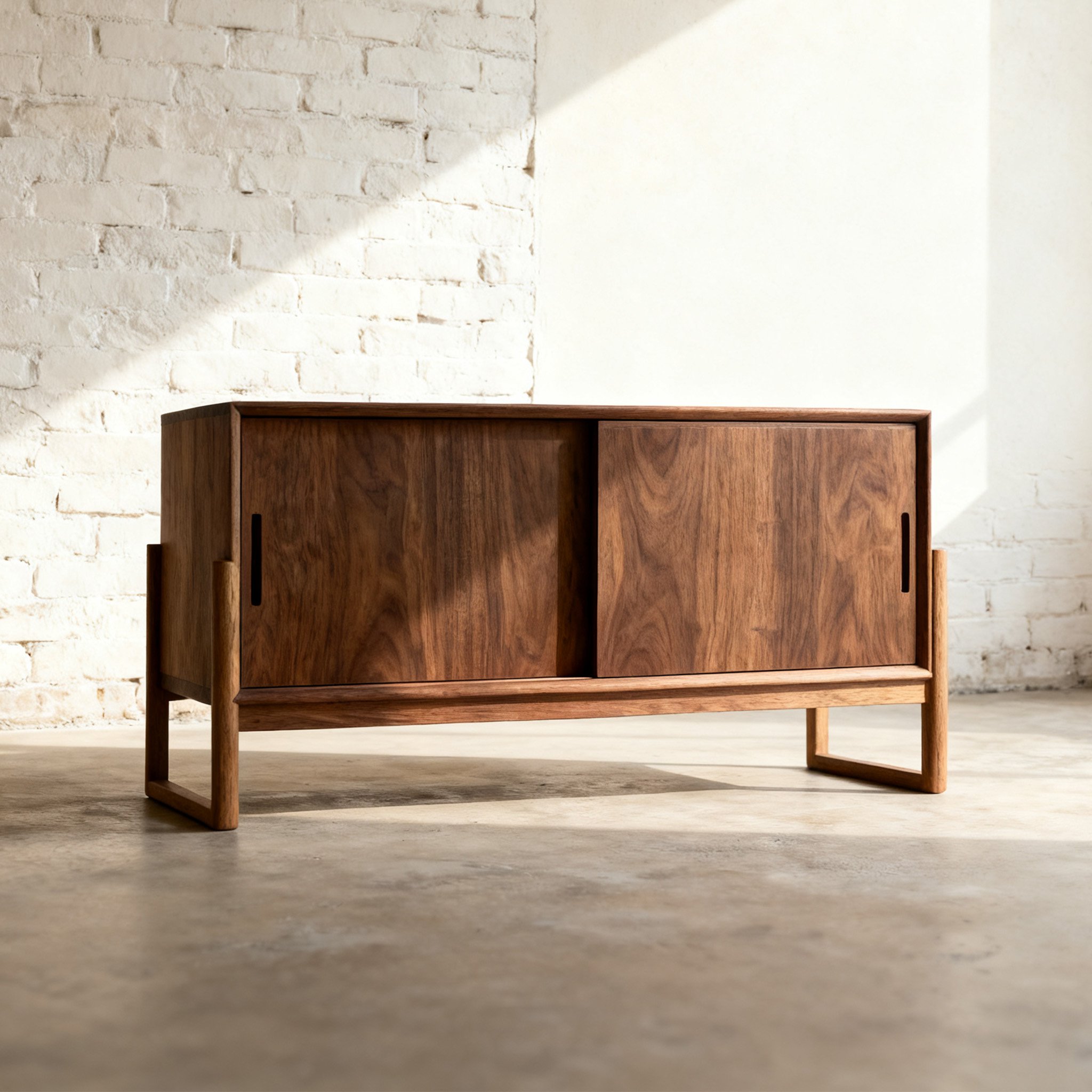 클래식 월넛 슬라이딩 도어 수납장